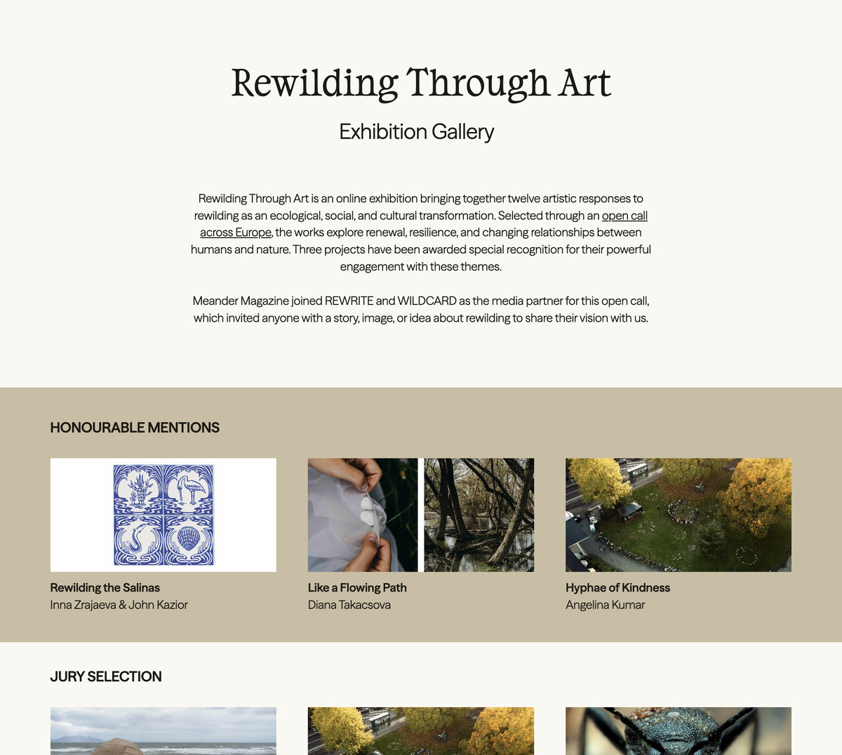 Rewilding Through Art exhibition gallery website
